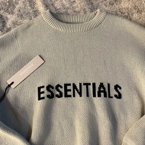 knitted fear of god essentials crew neck in sage green